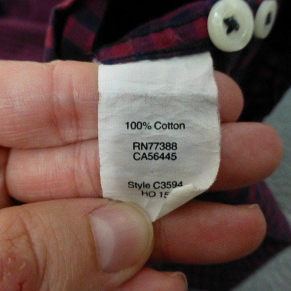 J.Crew Shirt Mens Medium Slim Fit Gingham Button Up Burgundy Navy Blue Cotton - Picture 8 of 9